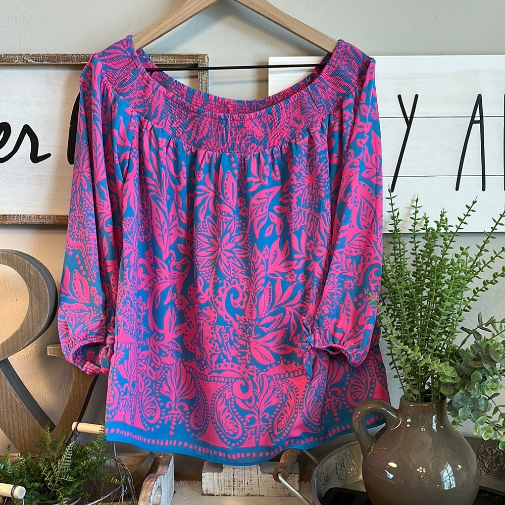 ππLilly Pulitzer Maryellen Long Sleeve Off the Shoulder Top - Picture 2 of 12